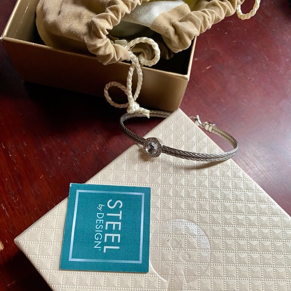 💥Steel by Design Stainless Steel Cushion Crystal Cable Bracelet, 8" QVC💥 NIB - Picture 3 of 12